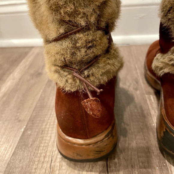 Dansko Fyodora Tribal Western Brown Suede Mid Calf Faux Fur Boots - Picture 5 of 12